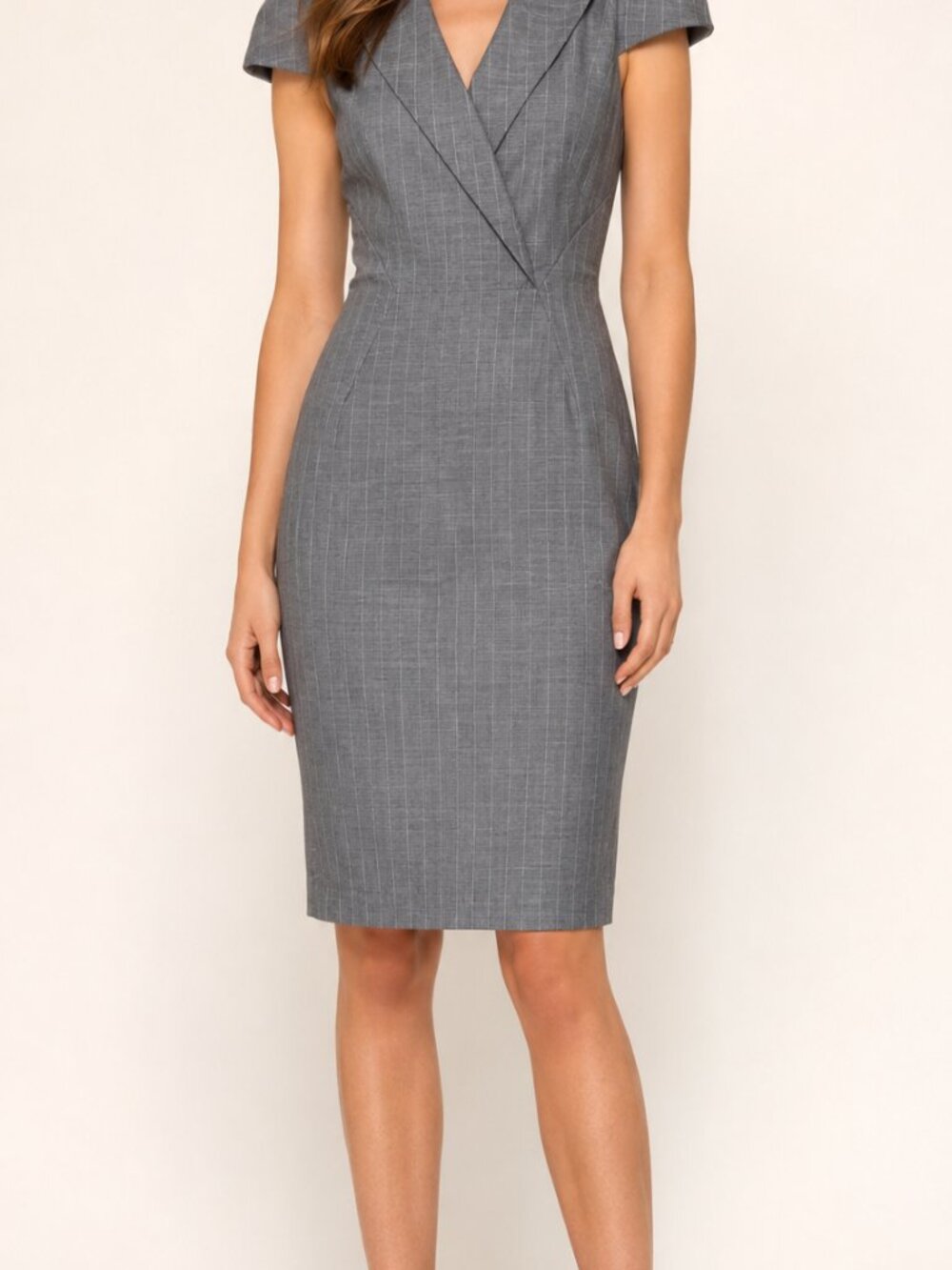 ANGEL ANGELLOSI GREY PINSTRIPE BLAZER DRESS - SIZE: 34